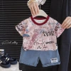 Boys' short-sleeved set 2025 Summer thin style Baby summer thin style children's graffiti Korean version children's clothing consignment Specification image